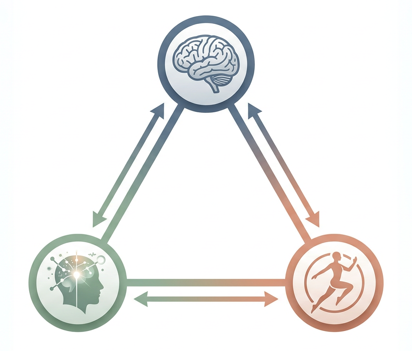 Diagram of the connection between brain, mind and body